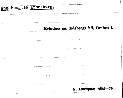 Bild på arkivkortet för arkivposten Hagaberg, se Kronoberg