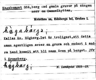 Bild på arkivkortet för arkivposten Hagaberget