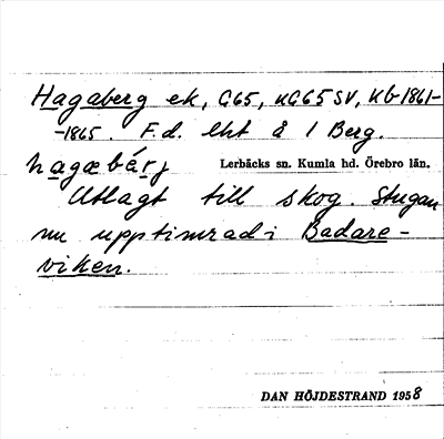 Bild på arkivkortet för arkivposten Hagaberg