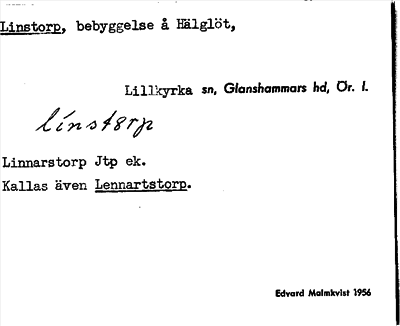 Bild på arkivkortet för arkivposten Linstorp