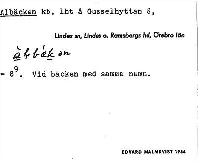 Bild på arkivkortet för arkivposten Albäcken