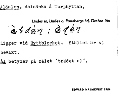 Bild på arkivkortet för arkivposten Aldalen