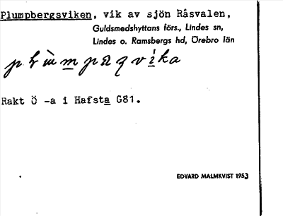 Bild på arkivkortet för arkivposten Plumpbergsviken