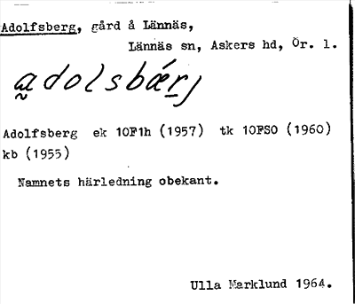Bild på arkivkortet för arkivposten Adolfsberg