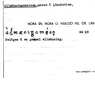 Bild på arkivkortet för arkivposten Allmänningsmossen