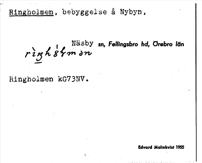 Bild på arkivkortet för arkivposten Ringholmen