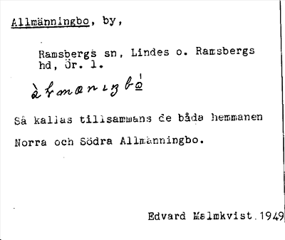 Bild på arkivkortet för arkivposten Allmänningbo