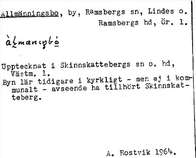 Bild på arkivkortet för arkivposten Allmänningsbo