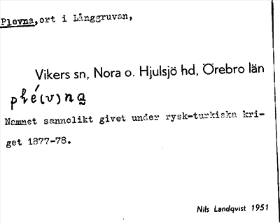 Bild på arkivkortet för arkivposten Plevna