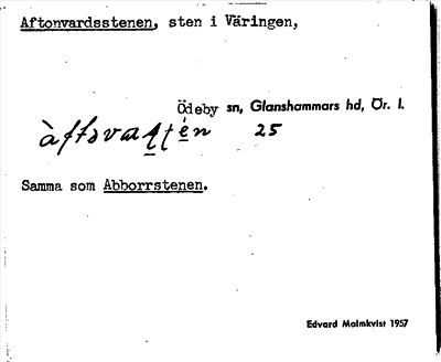 Bild på arkivkortet för arkivposten Aftonvardsstenen