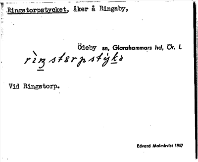 Bild på arkivkortet för arkivposten Ringstorpstycket