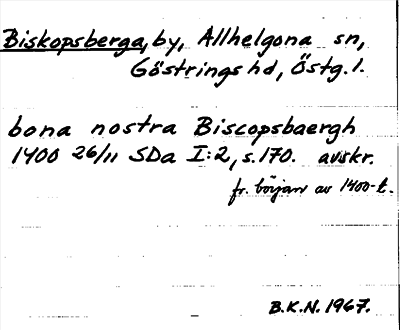 Bild på arkivkortet för arkivposten Biskopsberga