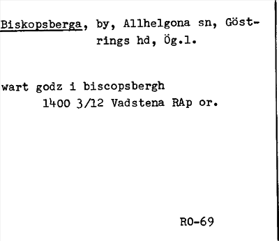 Bild på arkivkortet för arkivposten Biskopsberga