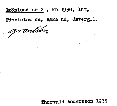 Bild på arkivkortet för arkivposten Grönlund