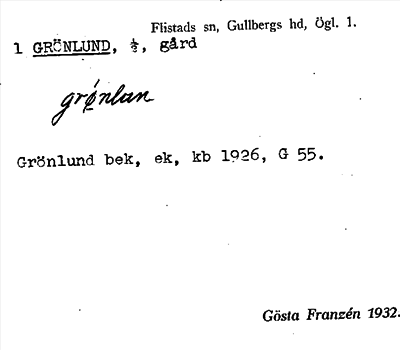 Bild på arkivkortet för arkivposten Grönlund