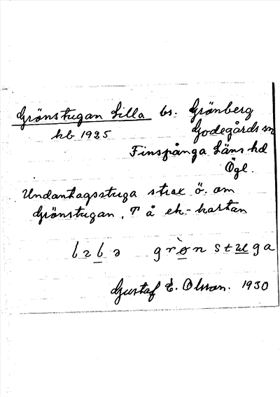 Bild på arkivkortet för arkivposten Grönstugan Lilla