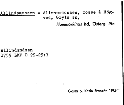 Bild på arkivkortet för arkivposten Allindsmossen