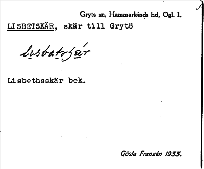 Bild på arkivkortet för arkivposten Lisbetskär