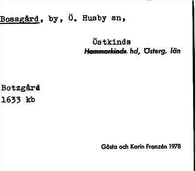 Bild på arkivkortet för arkivposten Bossgård