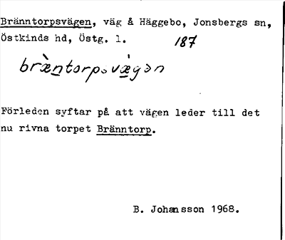 Bild på arkivkortet för arkivposten Bränntorpsvägen