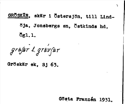 Bild på arkivkortet för arkivposten Gröskär