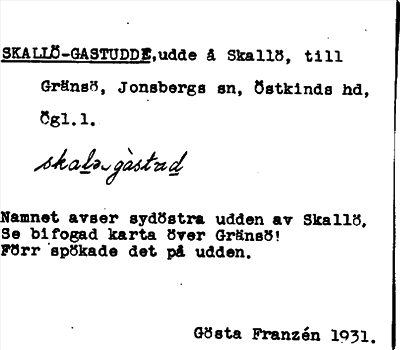 Bild på arkivkortet för arkivposten Skallö-Gastudde