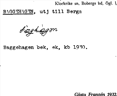 Bild på arkivkortet för arkivposten Baggehagen