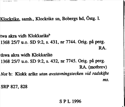 Bild på arkivkortet för arkivposten Klockrike