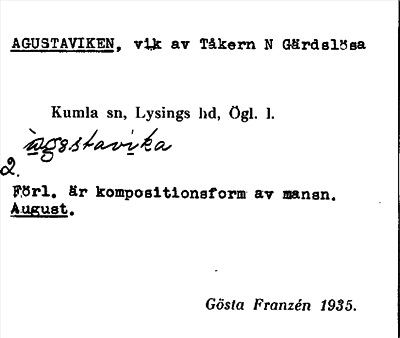 Bild på arkivkortet för arkivposten Agustaviken