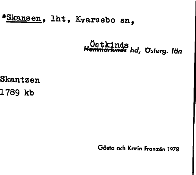 Bild på arkivkortet för arkivposten *Skansen
