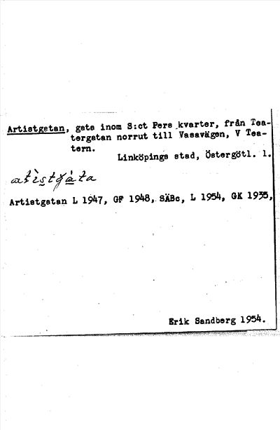 Bild på arkivkortet för arkivposten Artistgatan