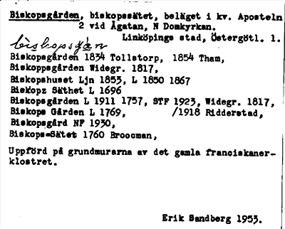 Bild på arkivkortet för arkivposten Biskopsgården