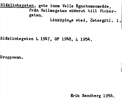 Bild på arkivkortet för arkivposten Blåklintsgatan