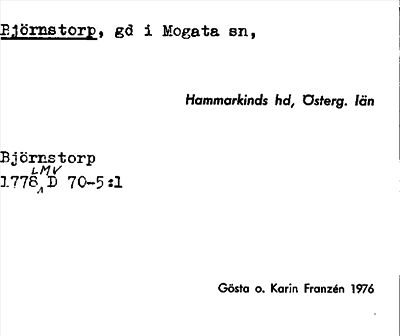 Bild på arkivkortet för arkivposten Björnstorp