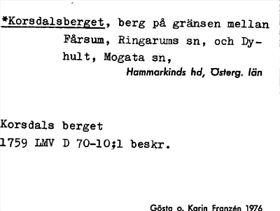 Bild på arkivkortet för arkivposten *Korsdalsberget