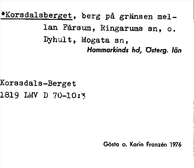 Bild på arkivkortet för arkivposten *Korsdalsberget
