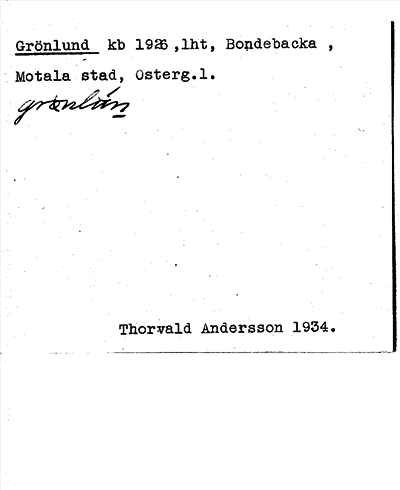 Bild på arkivkortet för arkivposten Grönlund