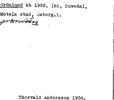 Bild på arkivkortet för arkivposten Grönlund