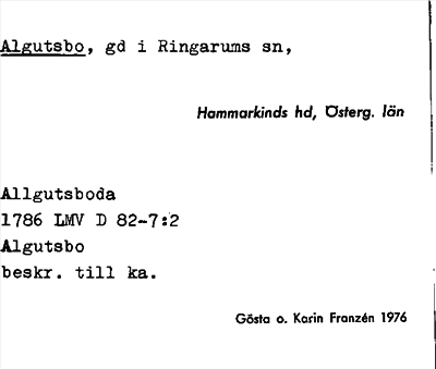 Bild på arkivkortet för arkivposten Algutsbo