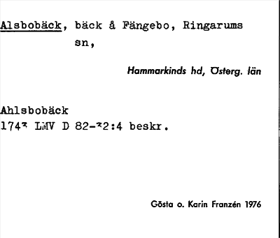 Bild på arkivkortet för arkivposten Alsbobäck