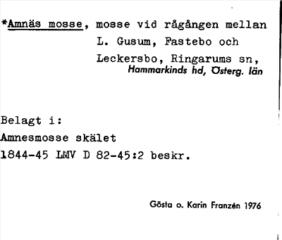 Bild på arkivkortet för arkivposten *Amnäs mosse