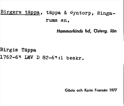 Bild på arkivkortet för arkivposten Birgers täppa