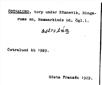 Bild på arkivkortet för arkivposten Östralund