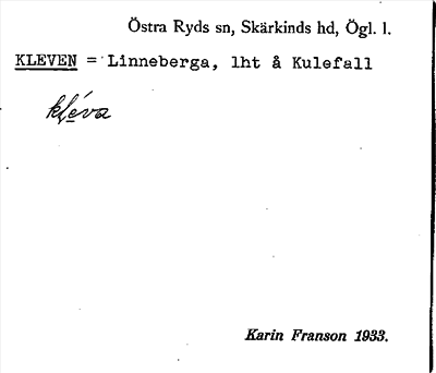 Bild på arkivkortet för arkivposten Kleven = Linneberga