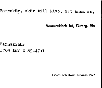 Bild på arkivkortet för arkivposten Barnskär