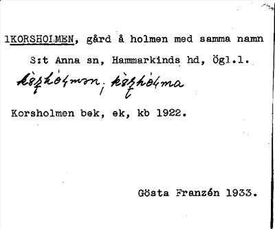 Bild på arkivkortet för arkivposten Korsholmen