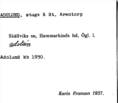 Bild på arkivkortet för arkivposten Adolund