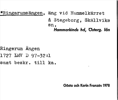 Bild på arkivkortet för arkivposten *Ringarumsängen