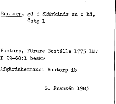Bild på arkivkortet för arkivposten Bostorp