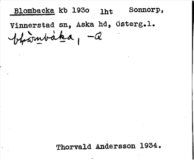 Bild på arkivkortet för arkivposten Blombacka